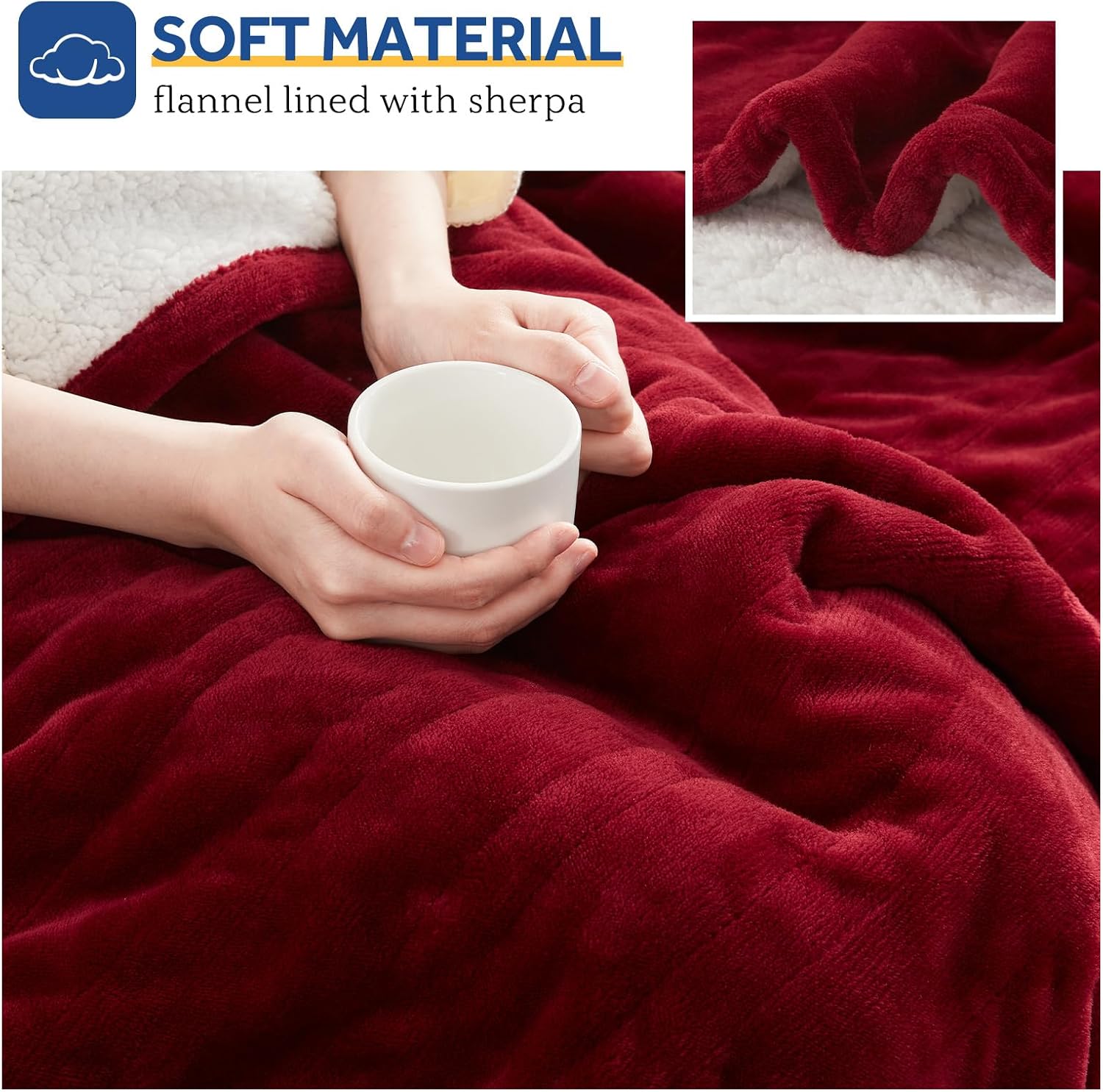 Detalle 1 de Sealy KTHT-QBHVS-W Heated Electric Throw, Sherpa & Flannel, 6 Heat Settings