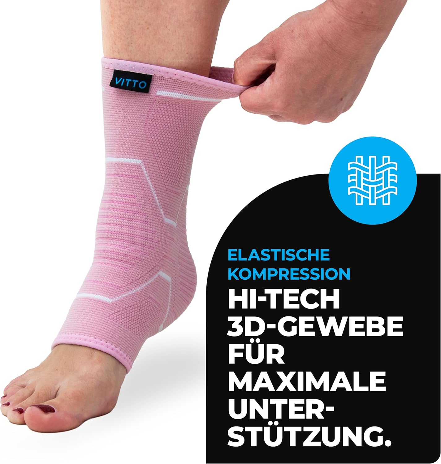 Detalle de VITTO Sprunggelenkbandage XL in Rosa – atmungsaktive, leichte Knöchelstabilisierung bei Band- und Gelenksproblemen