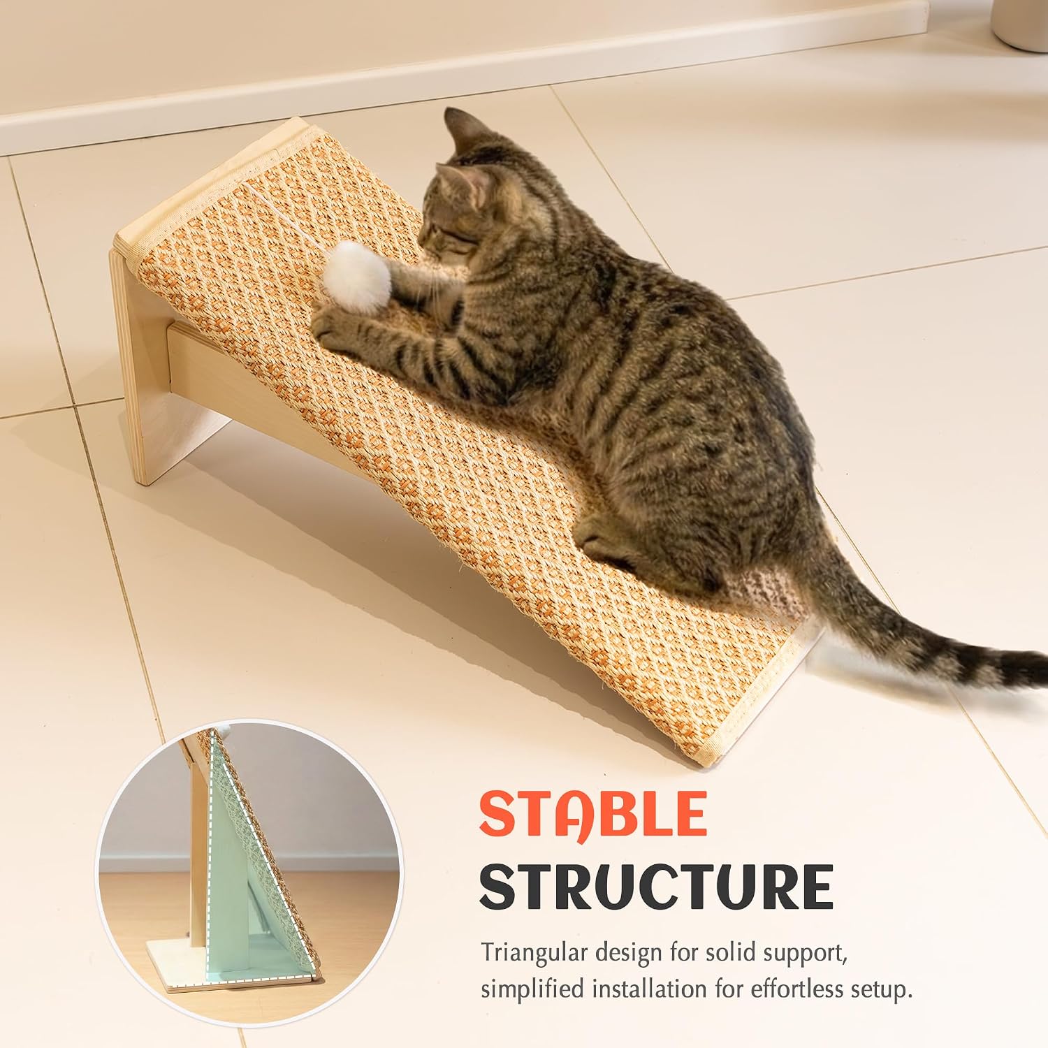 Detalle de PETKARAY Cat Scratcher: 65 cm Natural Sisal With Ramp and Wooden Stability