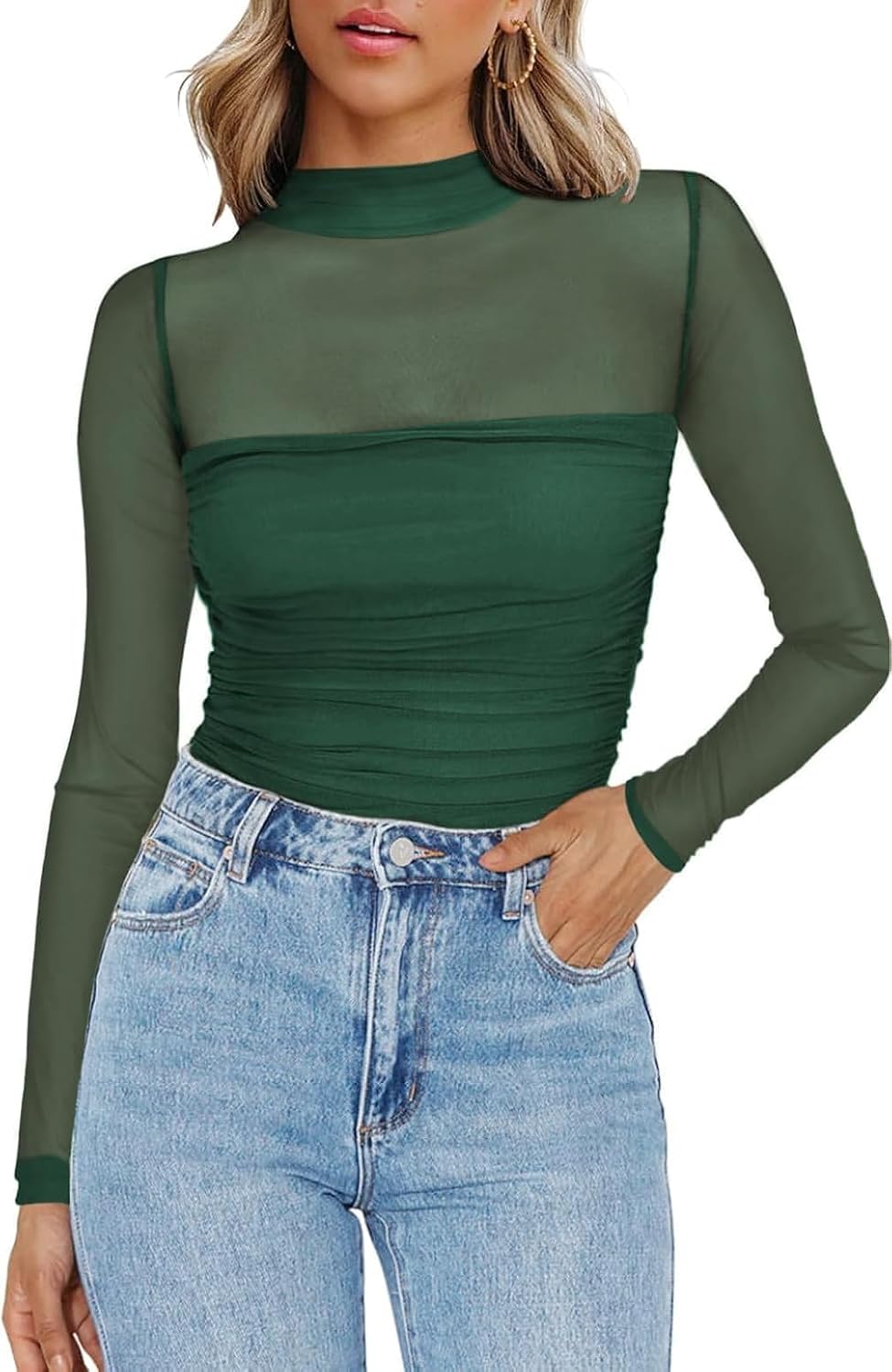 Detalle de Zeagoo Mesh Oberteil Langarm Slim Fit