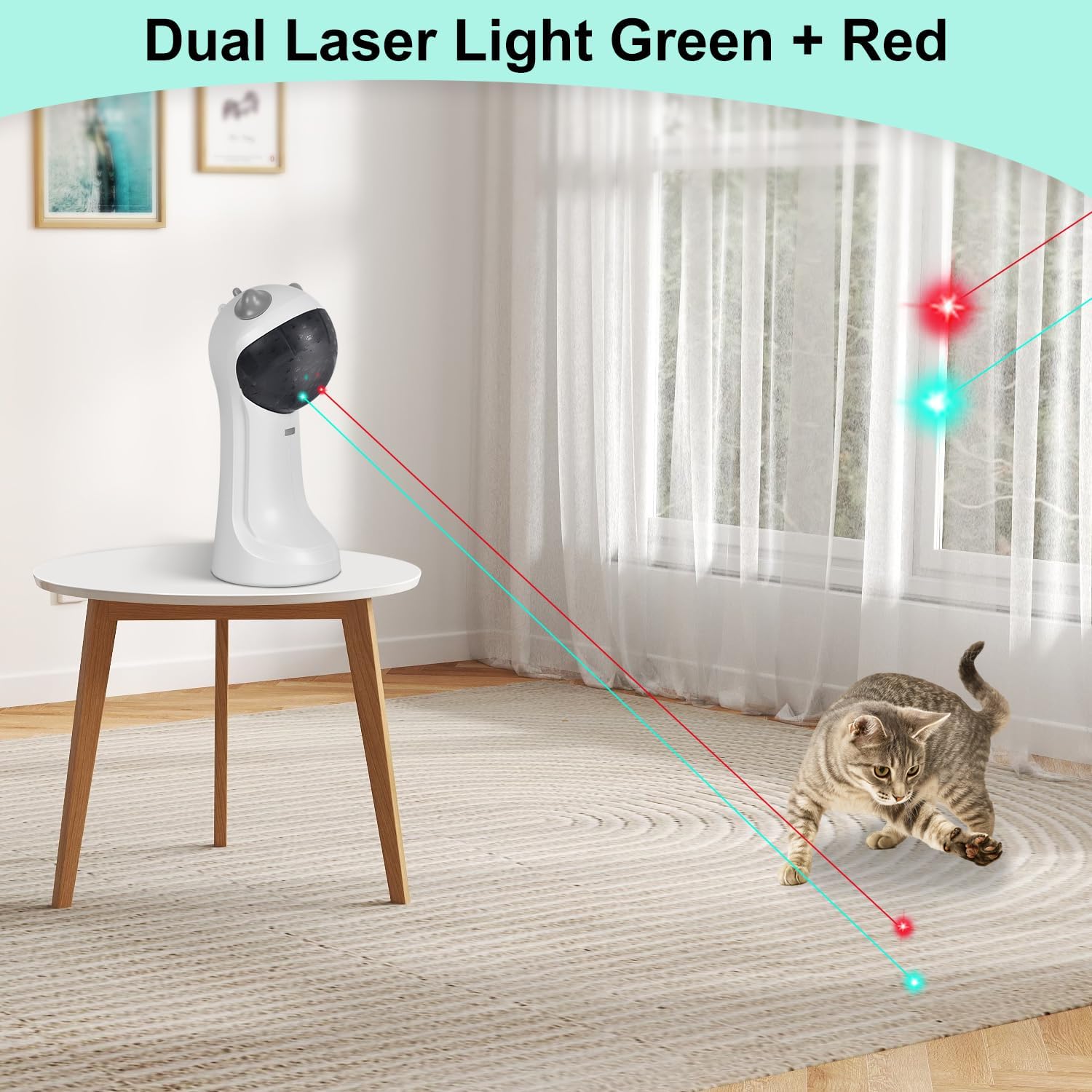 Detalle 2 de TBTeek Motion-Activated Interactive Cat Toy with Double Lights (Green & Red) – USB Rechargeable