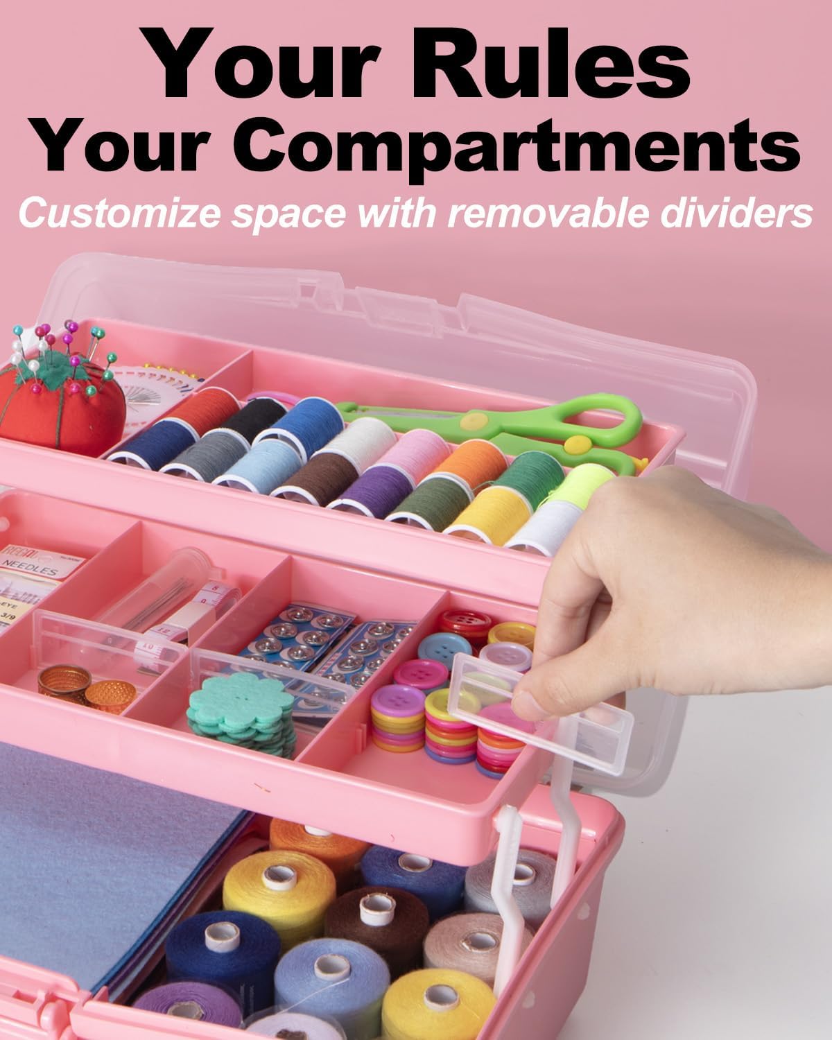 Detalle 2 de TERGOO 3 trays box 12-Inch Folding Craft Organizer, 3 Layers, Pink