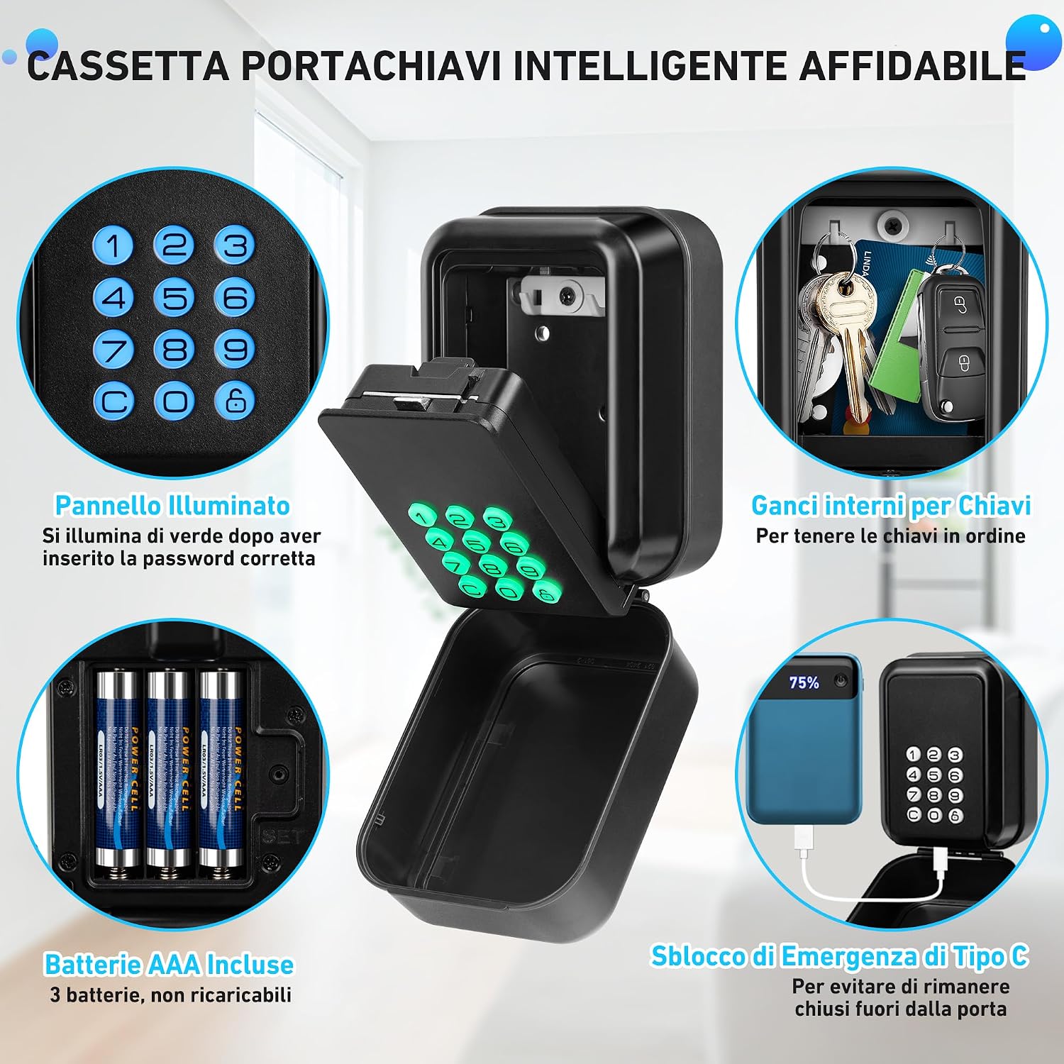 Detalle de ENONEO TTlock Smart Lock Box: slimme sleutelkluis voor buiten, IP65 en Bluetooth