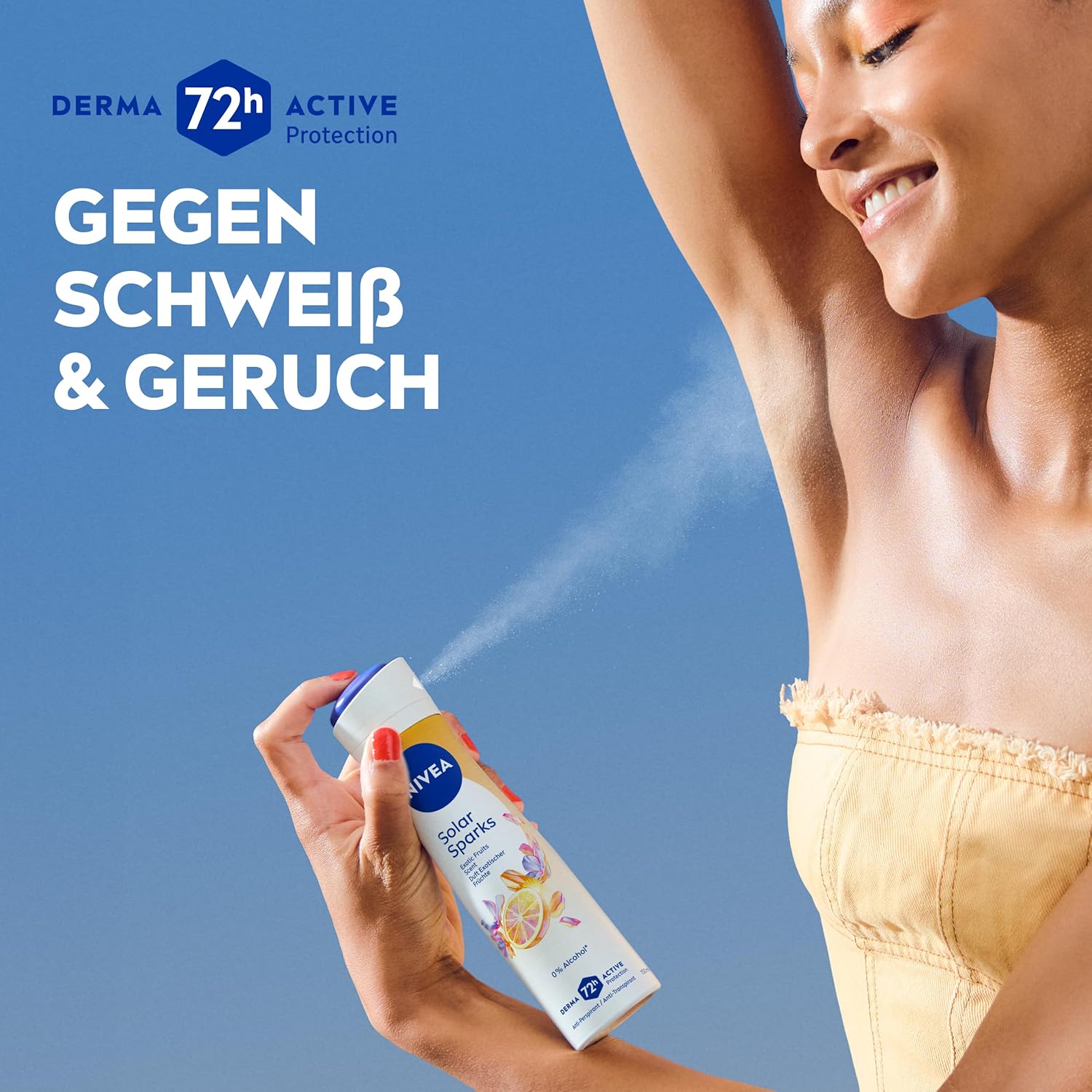 Detalle de NIVEA Solar Sparks Limited Edition Deospray – 72h Anti-Transpirant, fruchtiger Duft, 150 ml