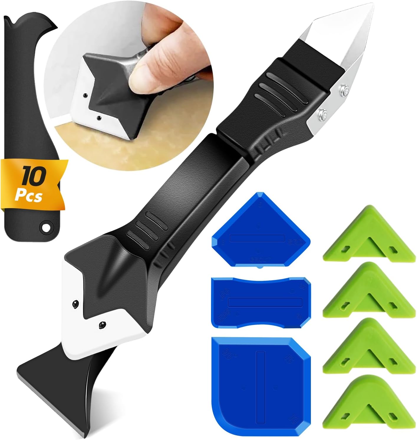 Thumbnail 6 de FOLAI Silikonentferner 5-in-1 mit Edelstahlkopf, 5 Silikon-Ersatz & 4 Fugenschaber-Pads (grau)
