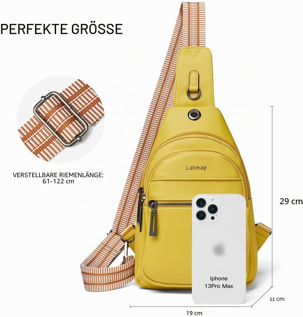 Detalle de LATMAP 7L Damen Bauchtasche Sling Bag – vielseitige Crossbody mit 7 Litern