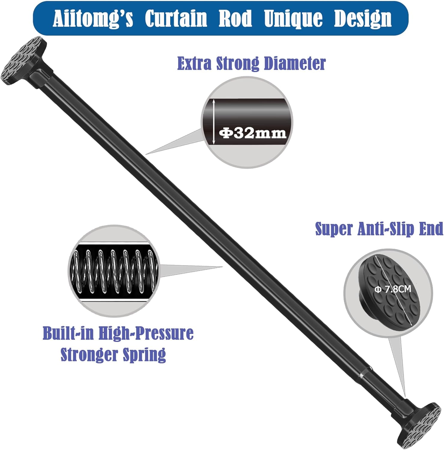 Thumbnail 1 de Aiitomg bastone per tenda a pressione telescopica (85-270 cm) nero, senza foratura