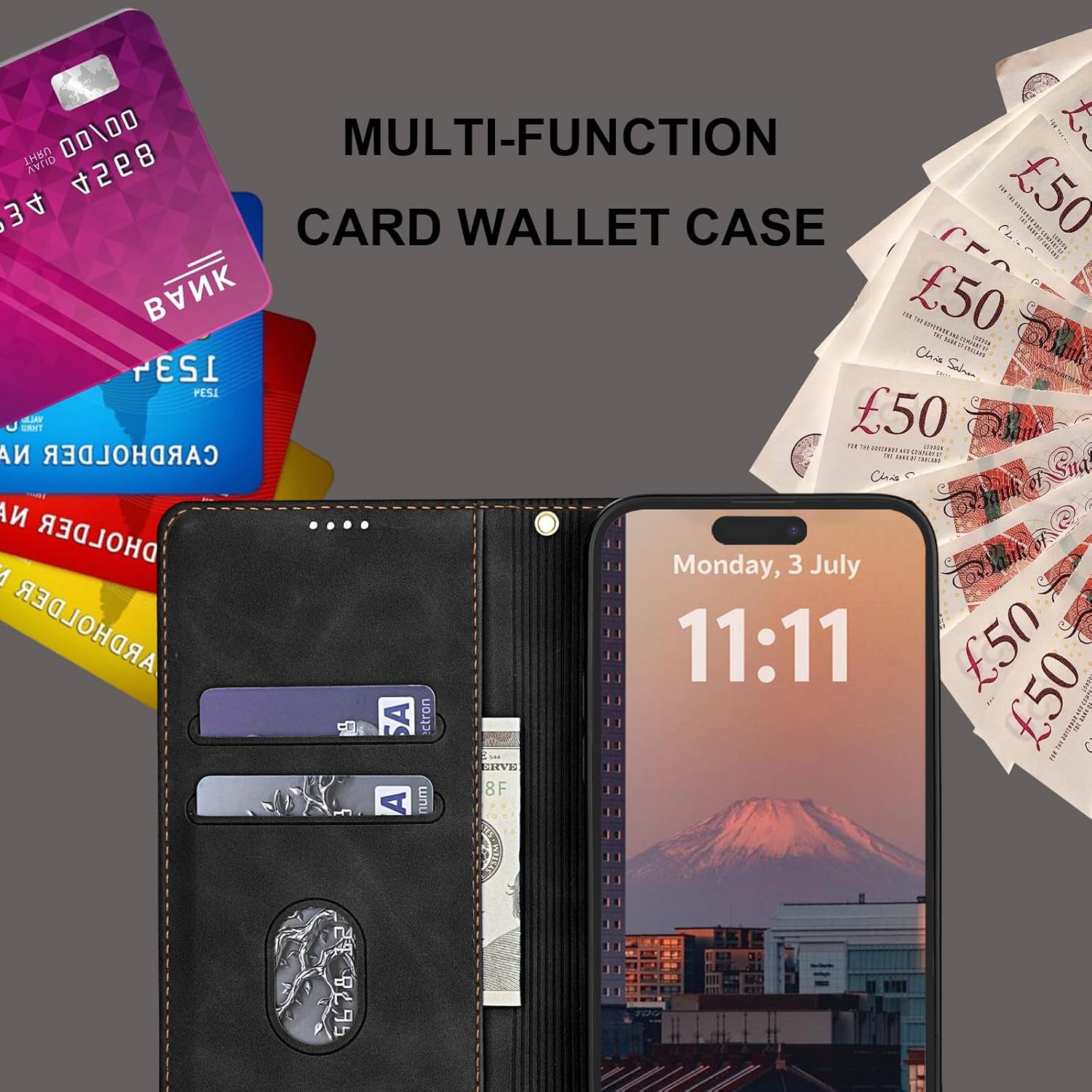 Detalle de Galaxy A16/A17/A26 Flip Wallet Case with Stand – TPU Leather Minimalist