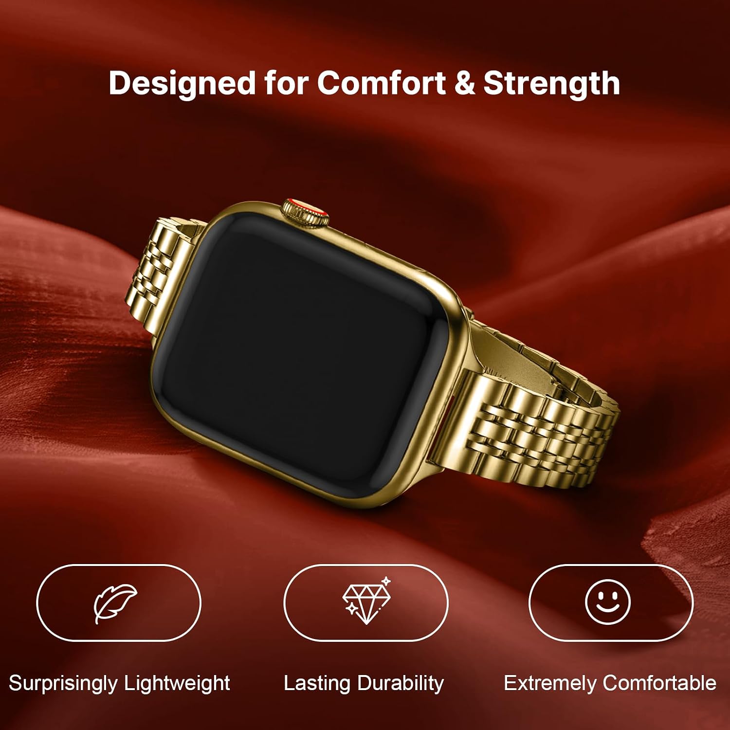 Detalle de Fullmosa Slim Metal Straps (Gold) for Apple Watch 46mm–49mm – 7-link stainless steel band