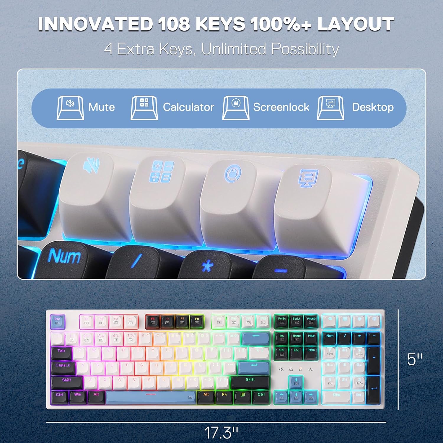 Detalle de Redragon K668 Verkabelt Gasket RGB Gaming-Tastatur (108 Tasten, Hot-Swap, US-Layout)