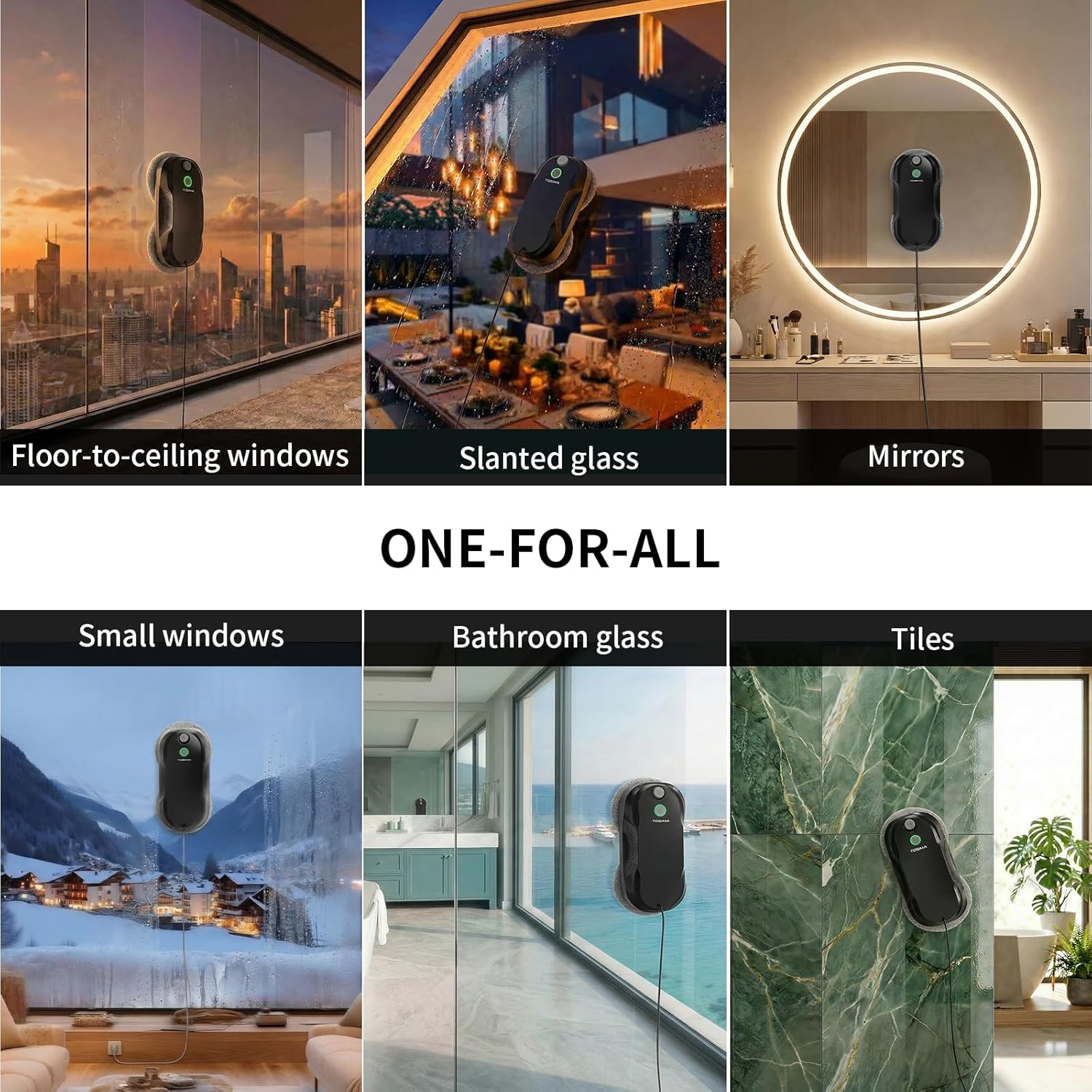 Thumbnail 3 de Tosima W5 Pro robot laveur de vitres 6400 Pa, double pulvérisation et 20 chiffons en microfibre (noir)