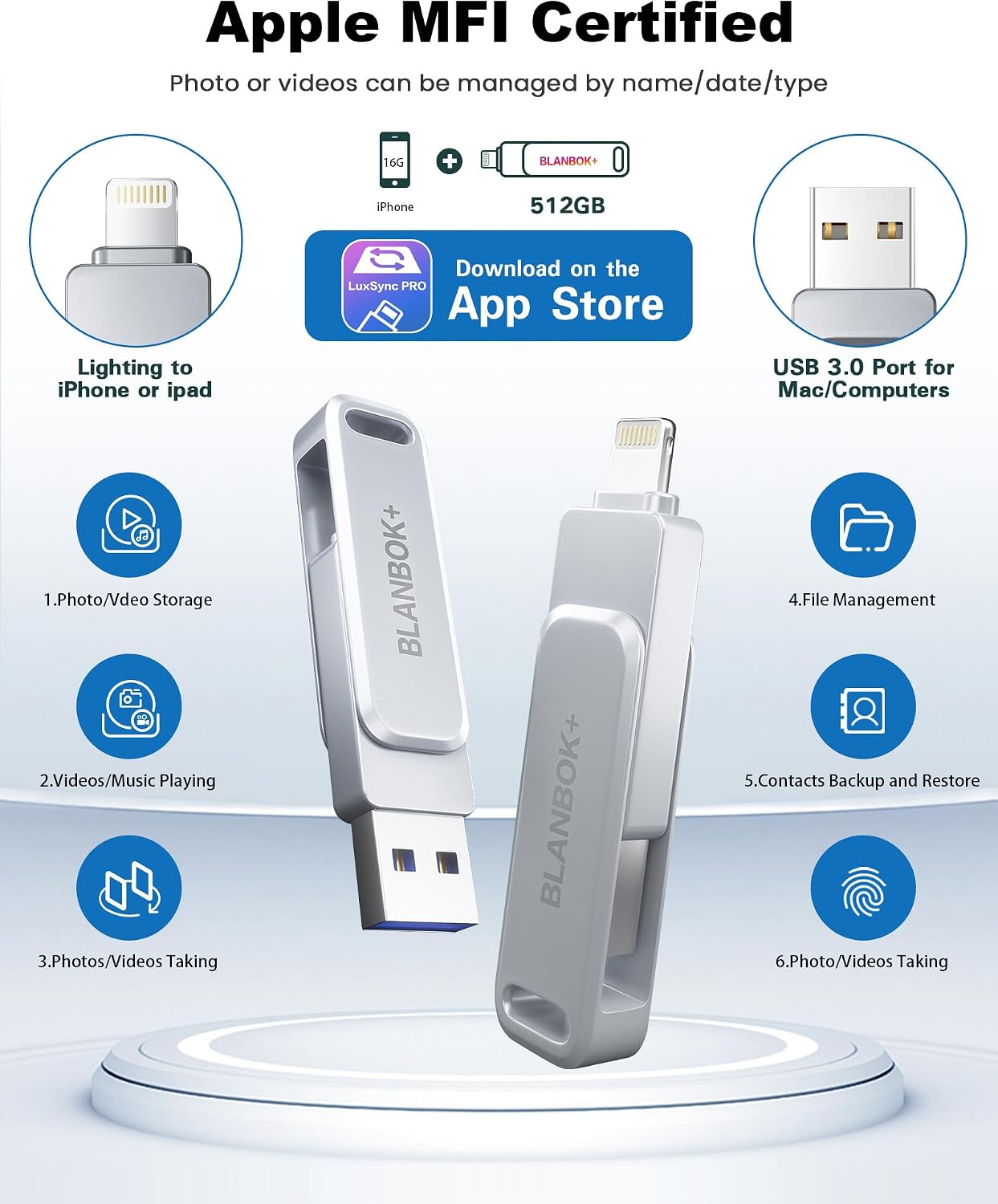 Thumbnail 3 de BLANBOK+ MFI Memory Stick 512GB for iPhone