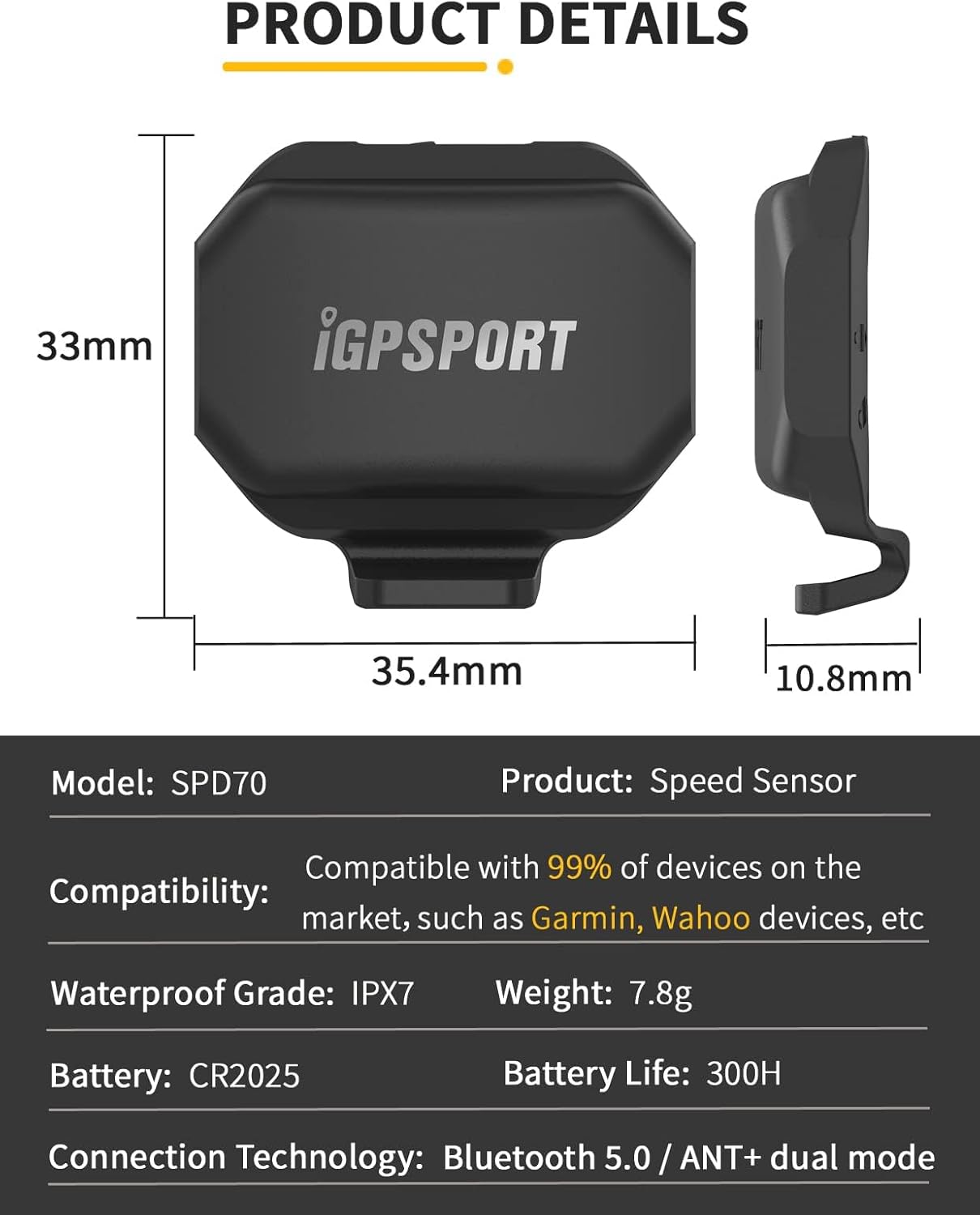 Thumbnail 5 de iGPSPORT SPD70: Sensore di velocità ANT+ e Bluetooth per ciclocomputer, montaggio senza magneti