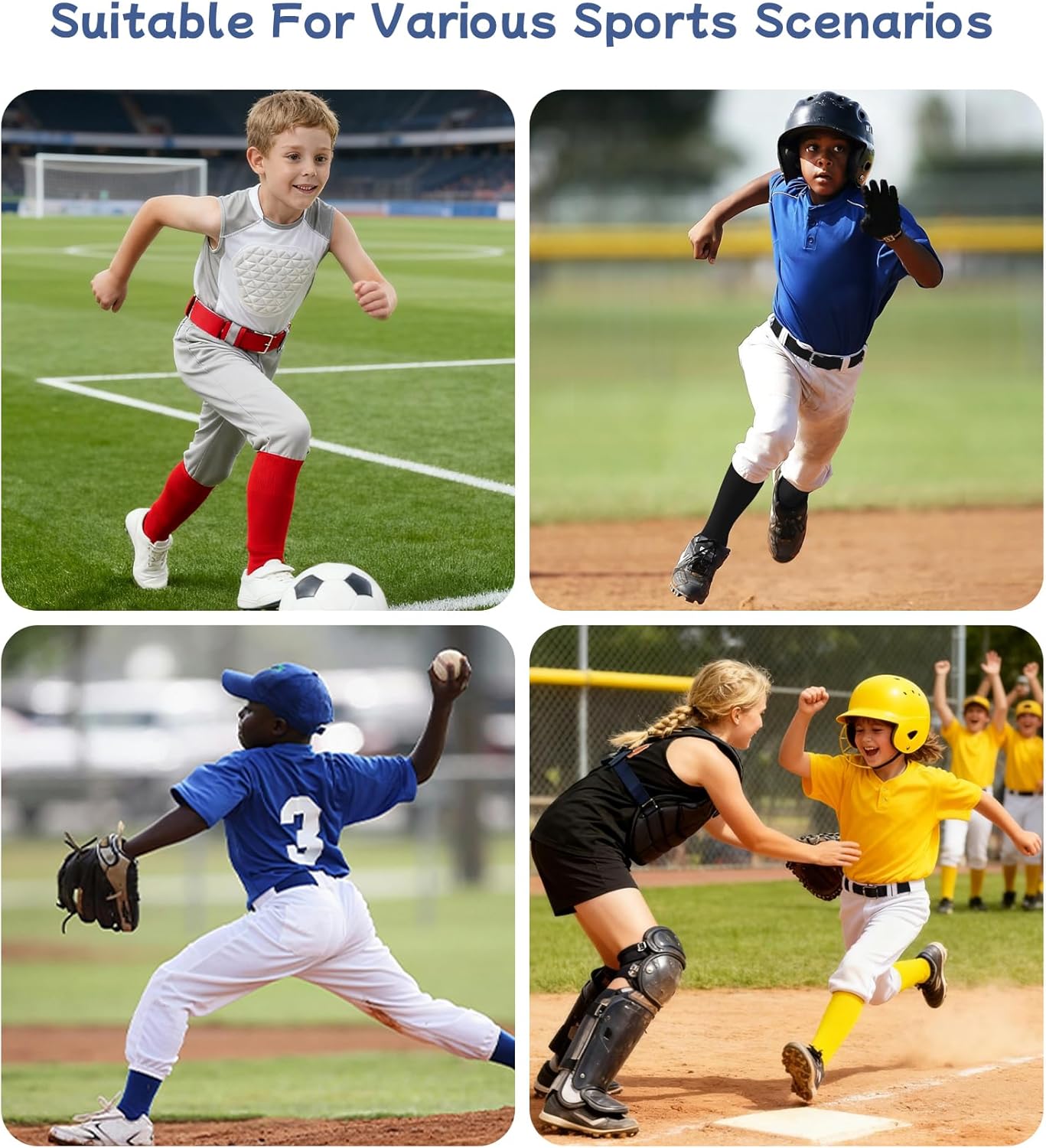 Thumbnail 5 de QBK 2-16Y Toddler Baseball Socks and Belt Combo Set (2 Pairs of Socks & 1 Belt)