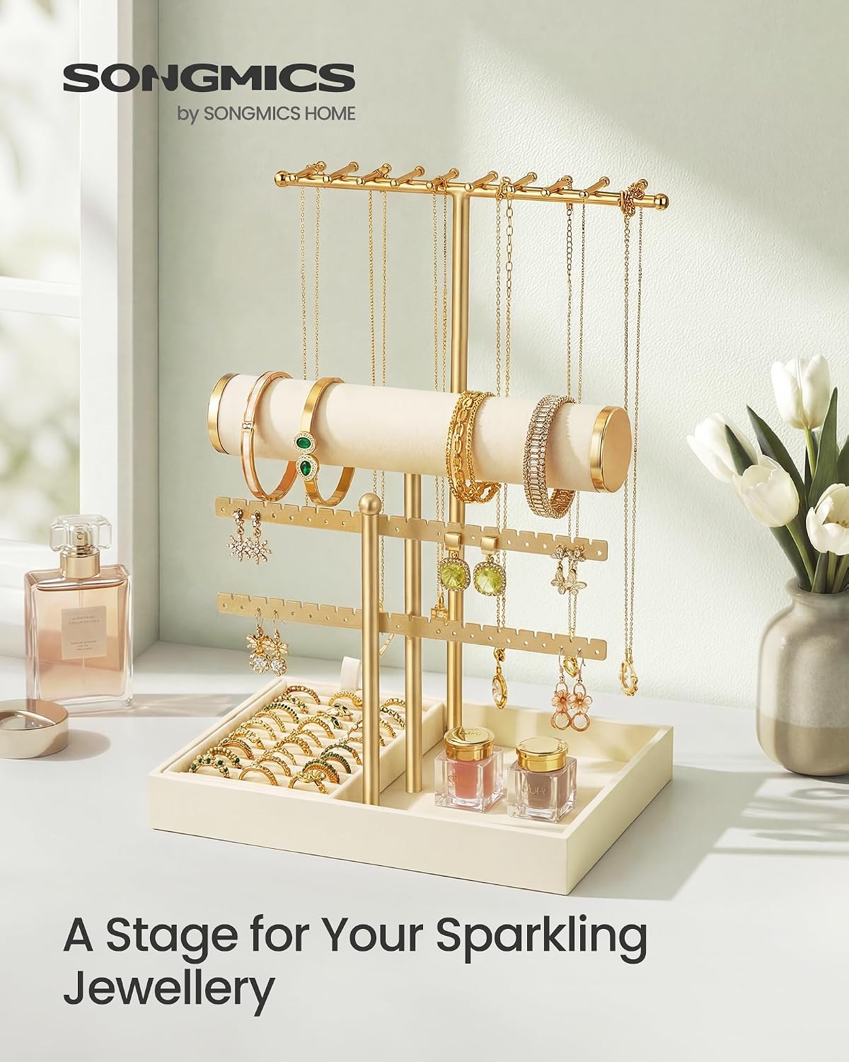 Detalle de SONGMICS JJS047W101 jewellery display stand with velvet and removable ring holder