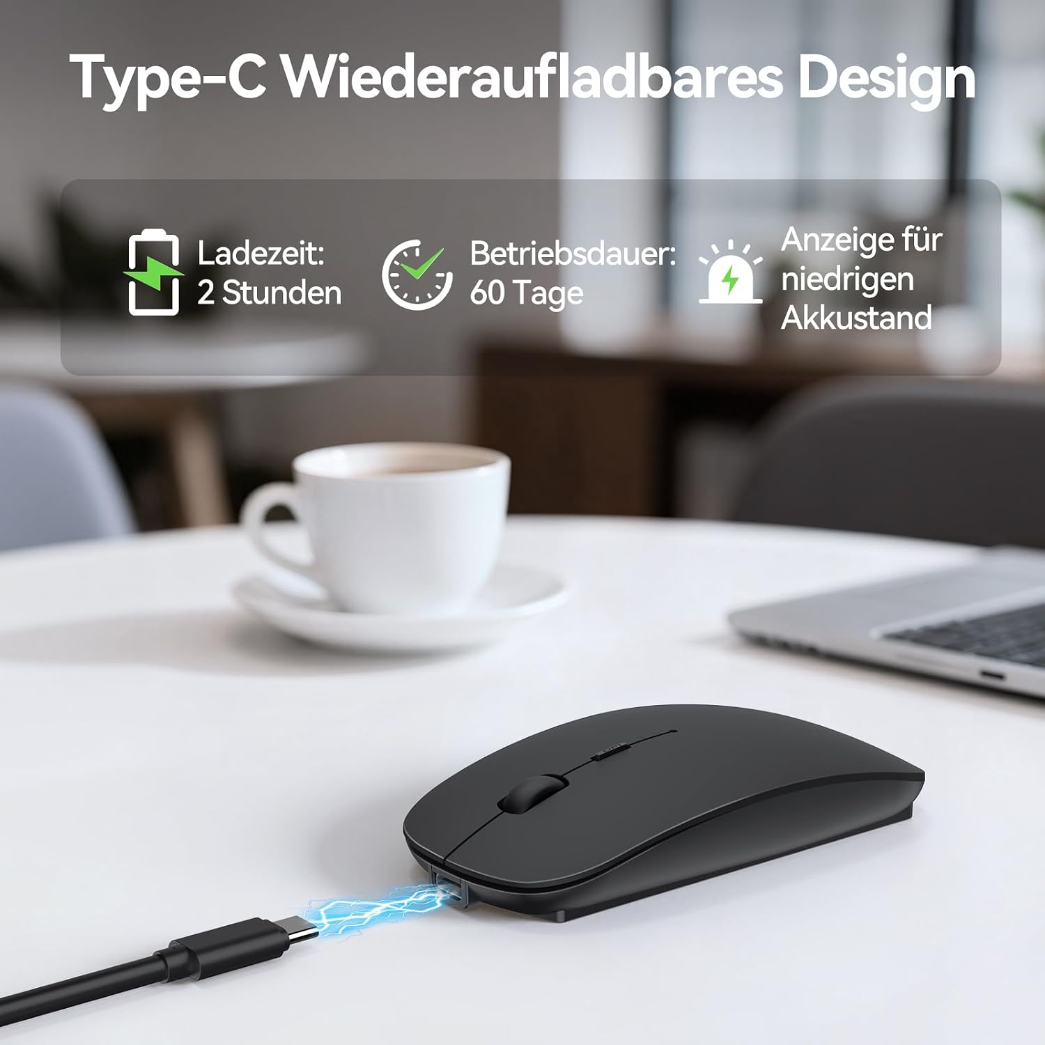 Thumbnail 2 de TECKNET Bluetooth Maus – Kabellose 3‑Geräte‑Maus mit 4800/3200/2400/1600/1200/800 DPI, USB‑Funkempfänger (2,4 GHz), Bluetooth 5.0, ultradünn und leise