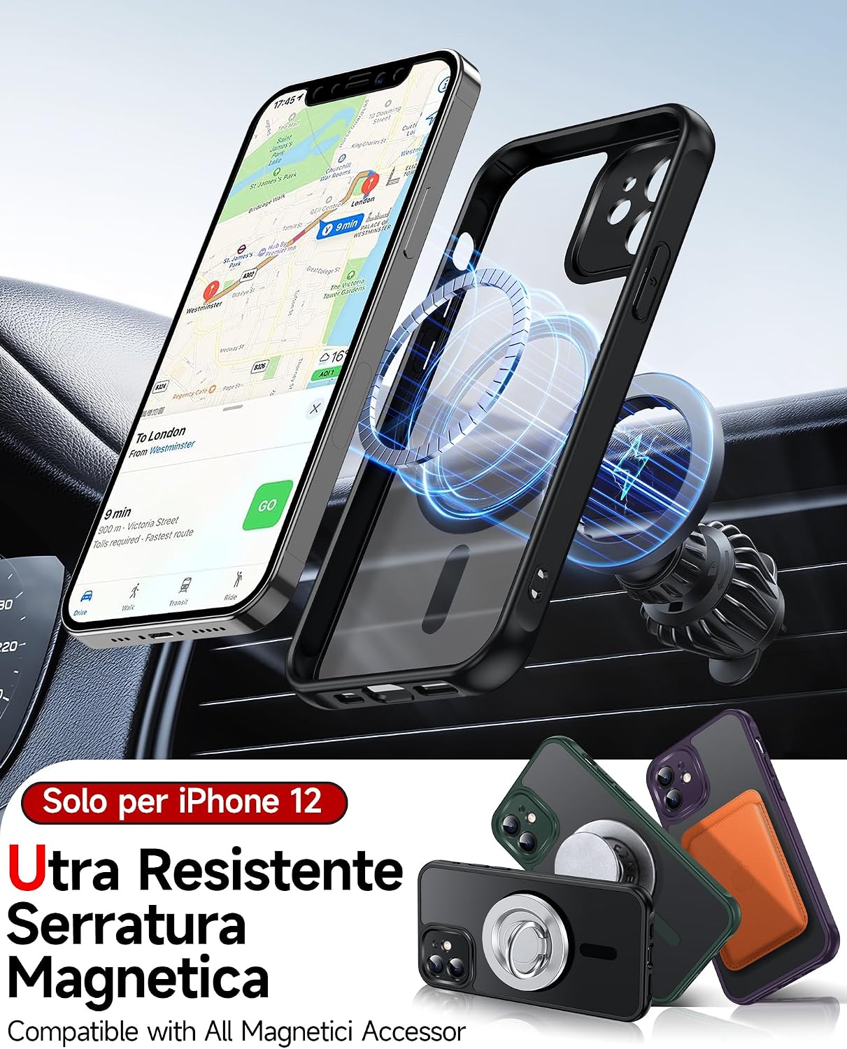 Detalle de LeYi Cover Magnetica per iPhone 12 con Vetro Temperato: protezione magnetica, ante e retro opachi