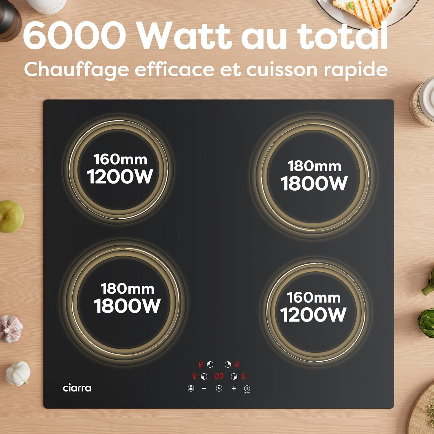 Detalle de CIARRA Plaque à Induction 4 Foyers 6000W 60 cm