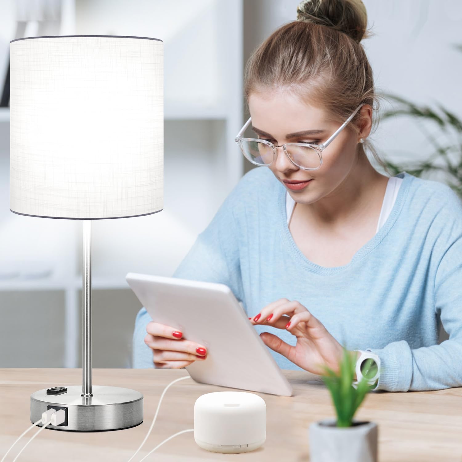 Thumbnail 6 de Lynnoland T3476 Table Lamps, Set of 2, Touch Dimming, USB Ports & AC Outlet