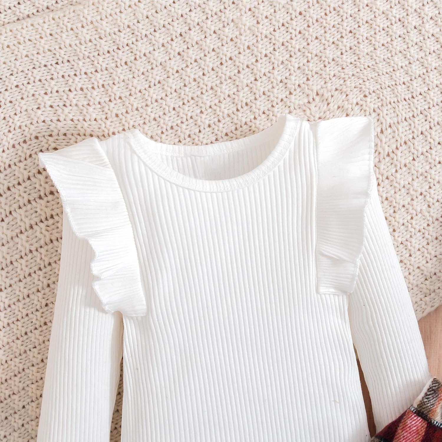 Thumbnail 4 de HPSOM Toddler Baby Girl Skirt Set: Long Sleeve Ruffled Top with Plaid Suspender Skirt