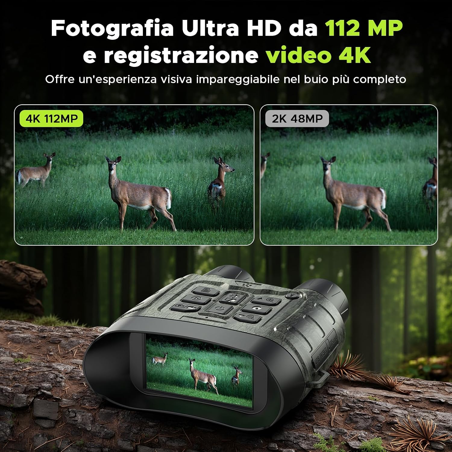 Detalle de HOTPEAK Binocolo Visione Notturna 112 MP 4K con Zoom 12X e batteria 5000mAh – 64GB inclusa
