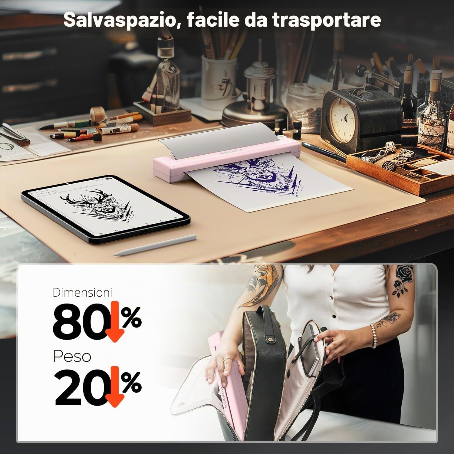 Thumbnail 2 de MUNBYN ITP05 Stampante Stencil Tattoo – Portatile, Bluetooth, 20 Fogli
