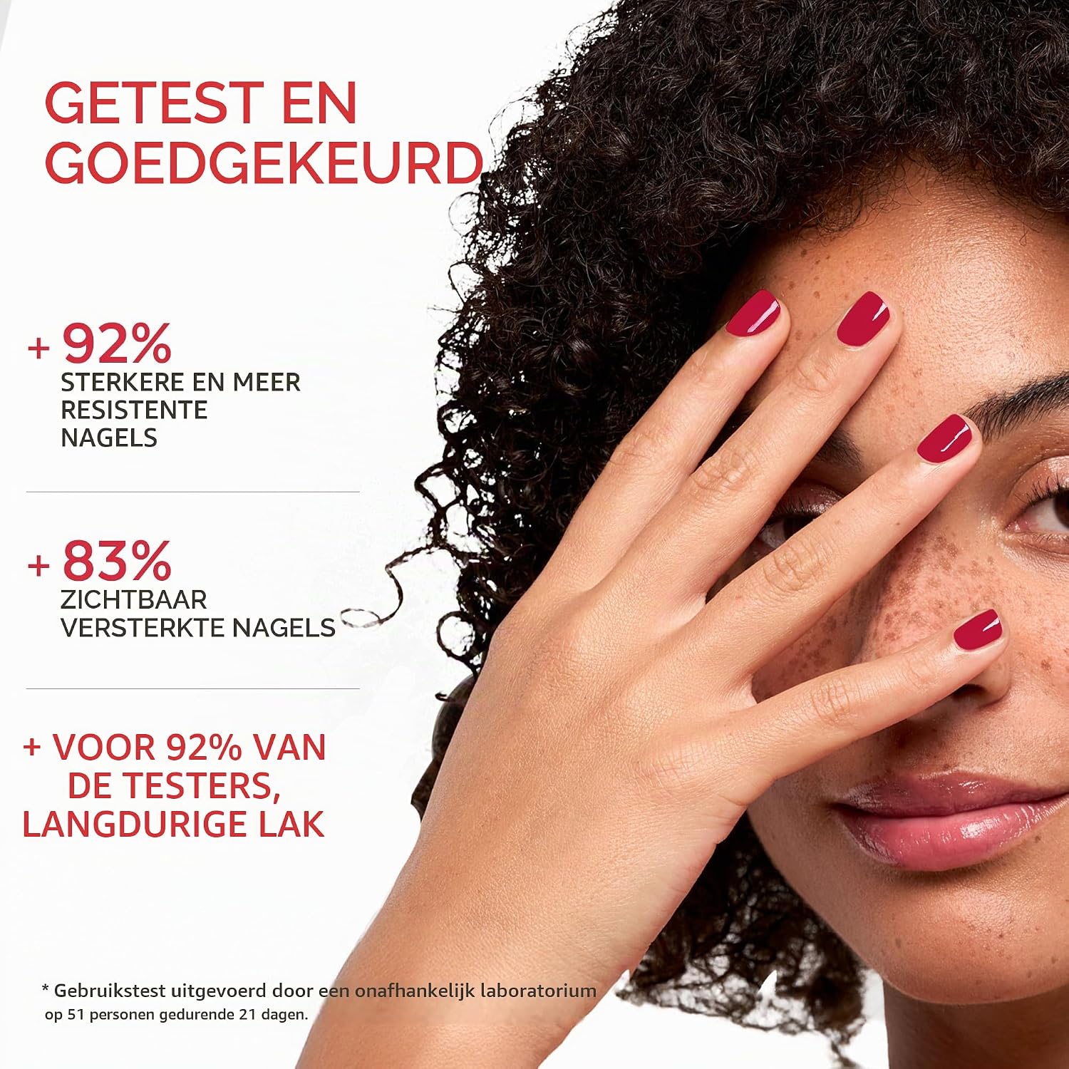 Detalle de PODERM Nail Strengthener Polish Red Rose – nagelversterkende lak met biotine