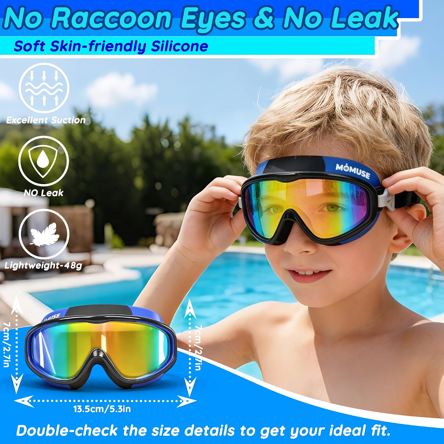 Thumbnail 4 de MOMUSE 2PC Kids Swim Goggles with Comfort Fabric Strap