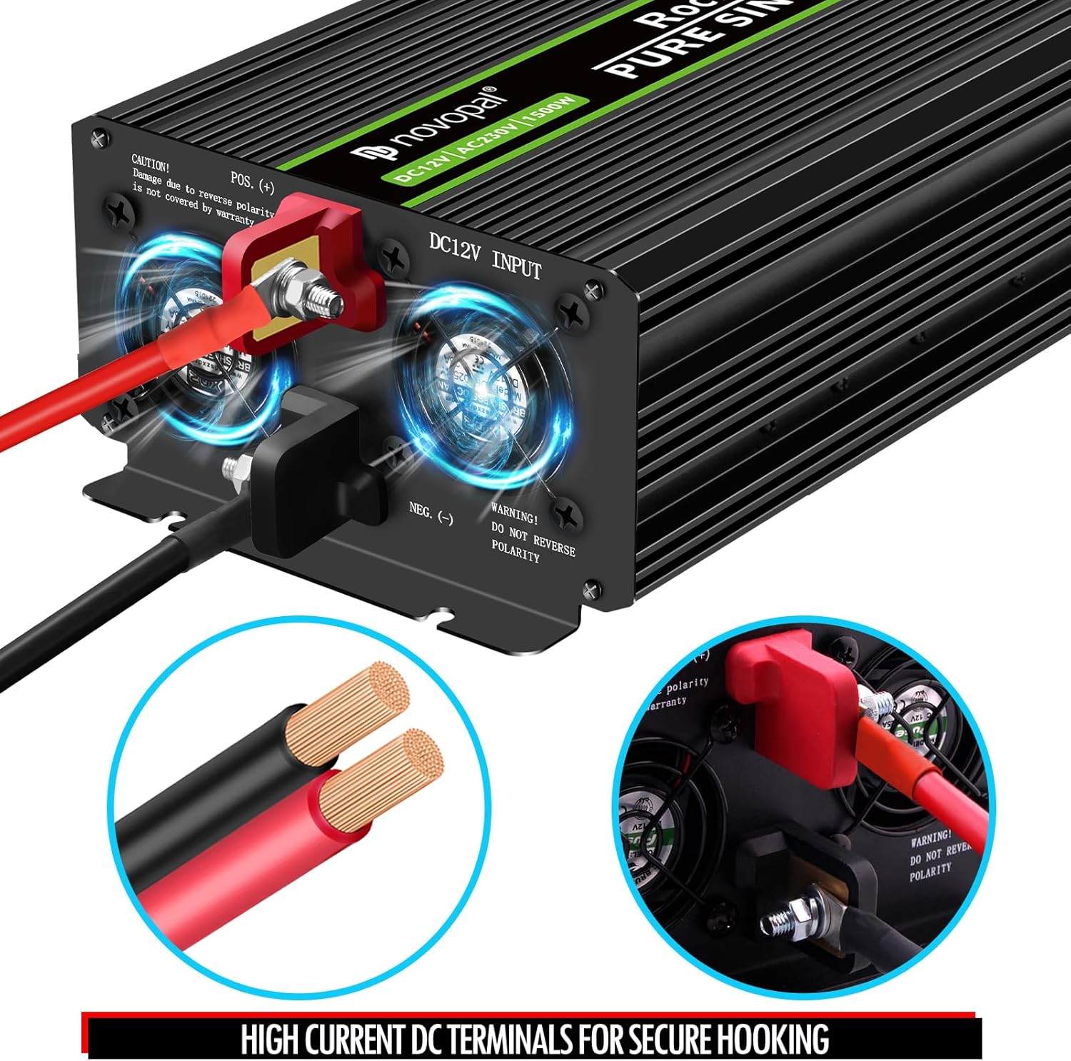 Thumbnail 2 de novopal 1500W KFZ Reiner Sinus Spannungswandler (12V auf 230V) mit 2 EU-Steckdosen und USB