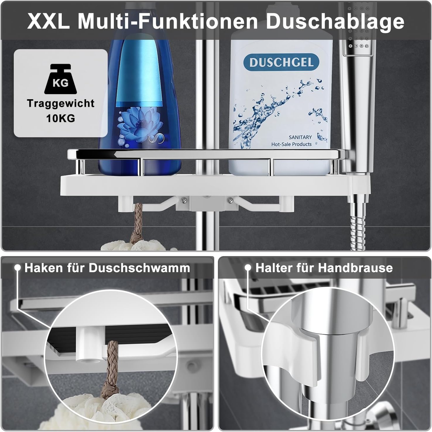 Thumbnail 4 de Görbach Colonna doccia in acciaio inox senza miscelatore con soffione pioggia, saliscendi e mensola (D25 cm)