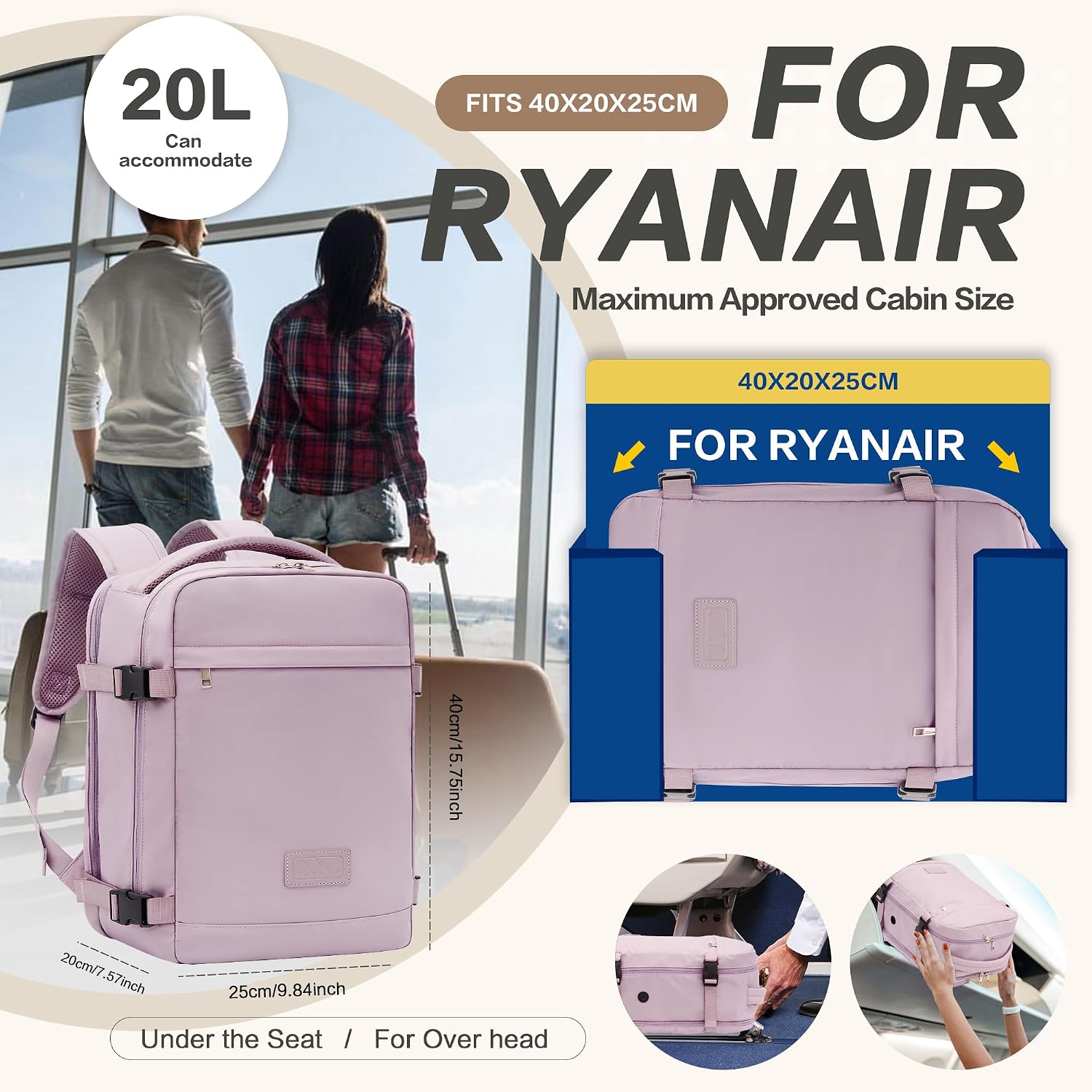 Detalle 2 de xlodea Ryanair Cabin Bags 40x30x20 Underseat Travel Backpack