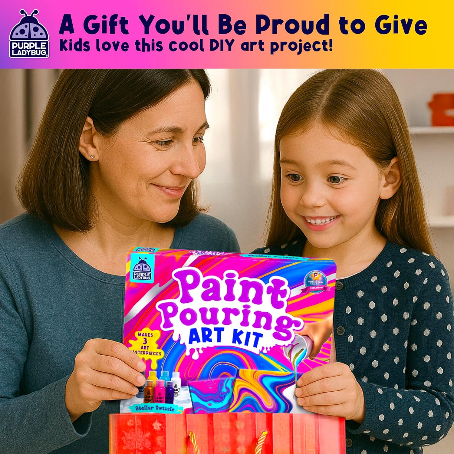 Detalle 2 de Purple Ladybug Paint Pouring Art Kit (Stellar Swizzle) for kids 6–12