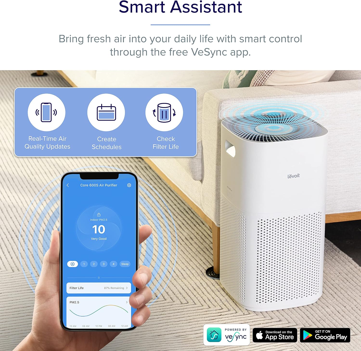 Thumbnail 6 de Levoit Core 600S-P Large-Room Air Purifier with Smart Wi-Fi and HEPA Sleep Mode