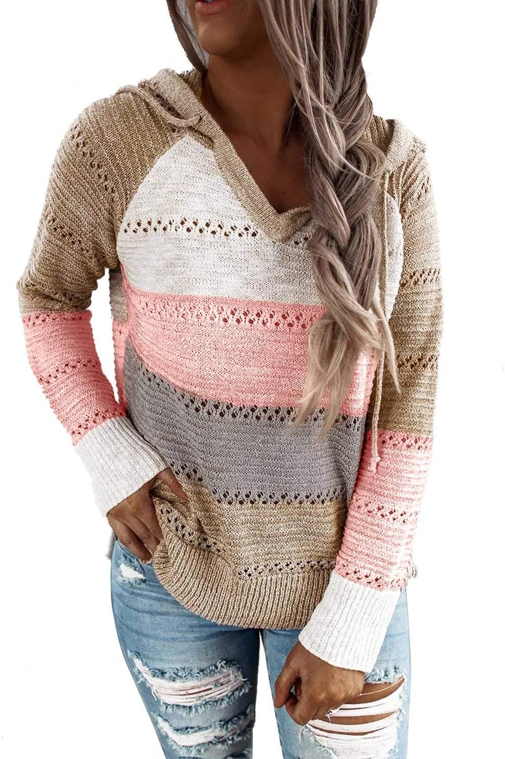 Thumbnail 6 de BLENCOT Women Color Block Crochet Hoodie sweater