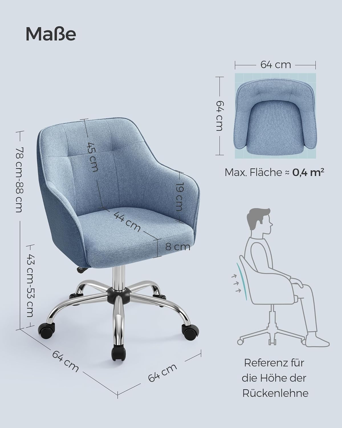 Thumbnail 2 de SONGMICS Homeoffice Stuhl OBG019Q01 – höhenverstellbarer Drehstuhl, blau, 110 kg Belastbarkeit