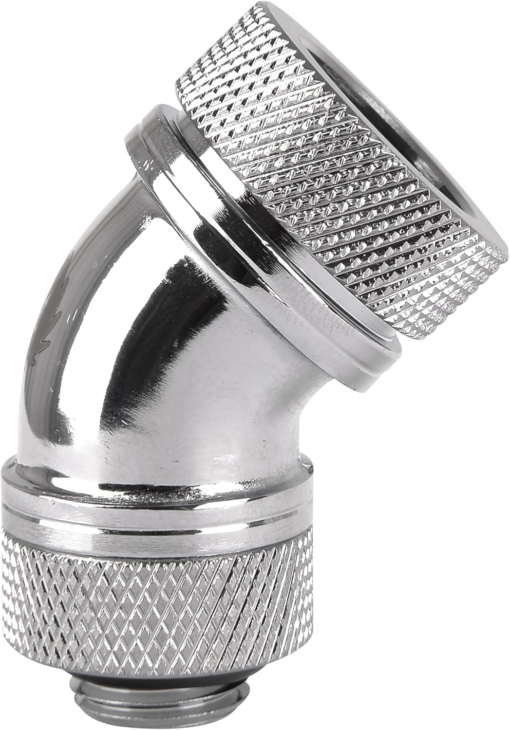 Detalle de Thermaltake Pacific G1/4 PETG Tube 45°-Kurve, 16 mm Außendurchmesser – Chrom