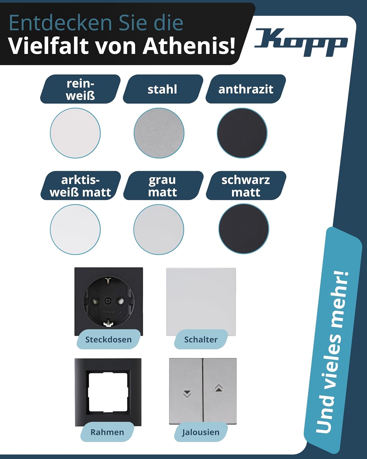 Thumbnail 5 de Kopp ATHENIS Serienschalter in Stahlfarben – Hochwertiger Doppel-Lichtschalter mit 10AX Schaltvermögen, IP20, Unterputz