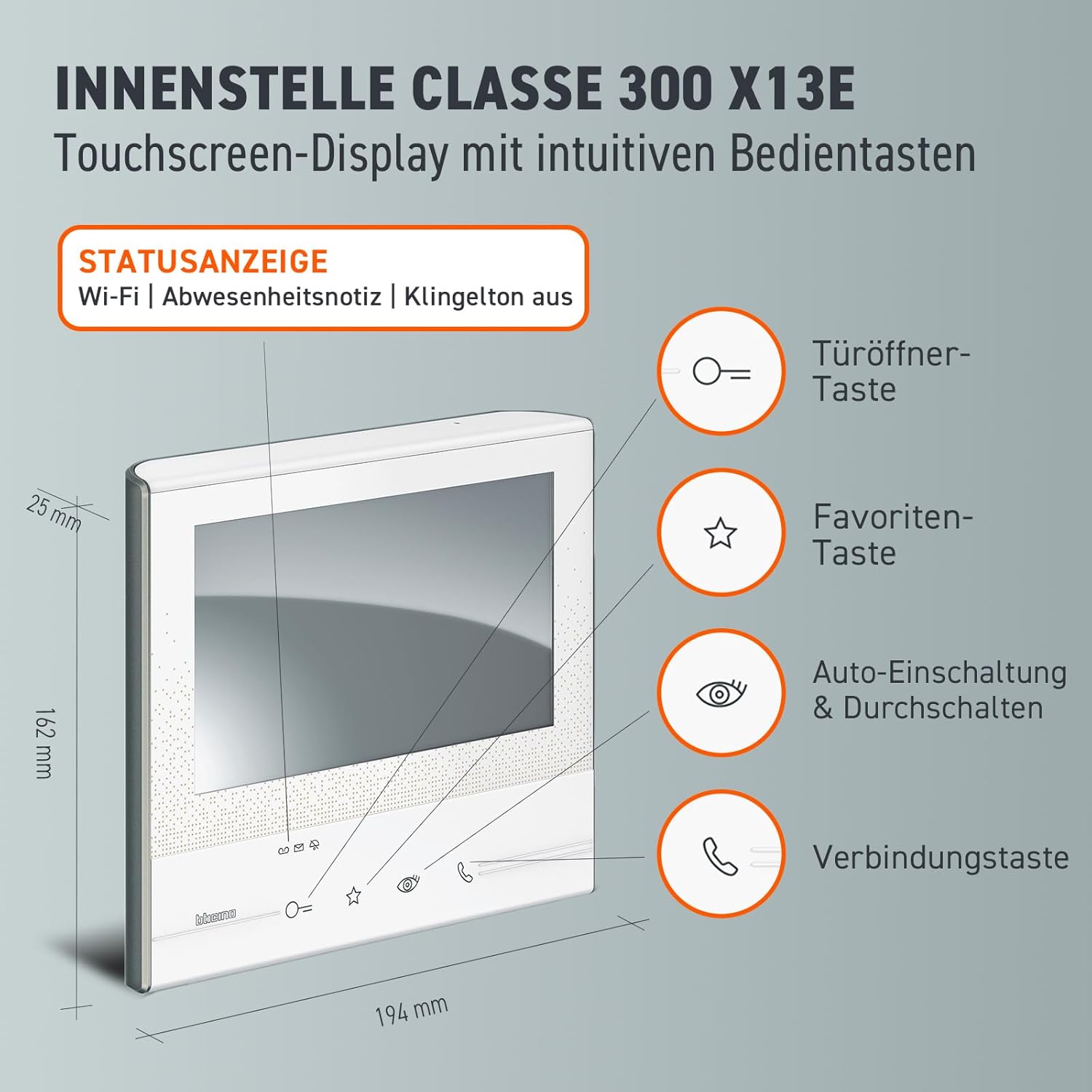 Detalle 2 de BTICINO Classe300 X13E Video-Innenstelle mit 7''-Touchscreen, Weiß – Erweiterung für Flex One Set