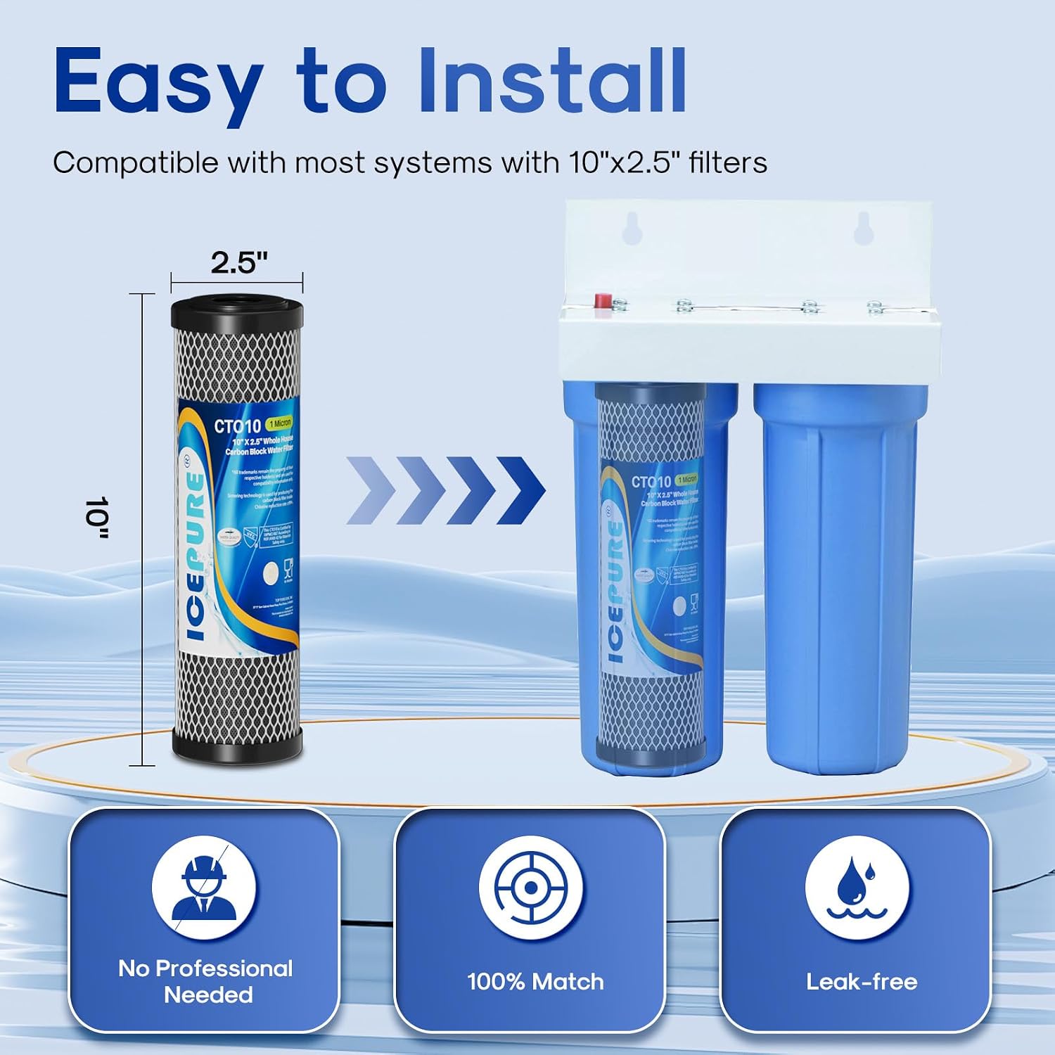 Thumbnail 6 de ICEPURE CTO10 1-Micron Carbon Whole House Water Filter, 2.5 x 10-Inch, 4-Pack