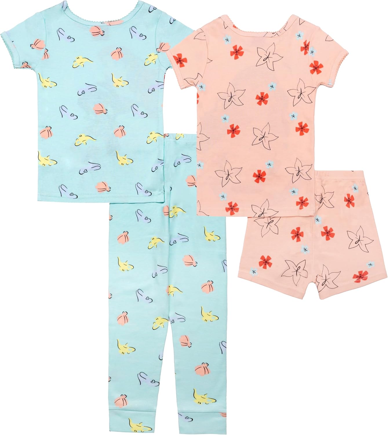 Detalle de Disney Girls' 4-Piece Snug-Fit Cotton Pajama Set — Official Disney Princess Nightwear