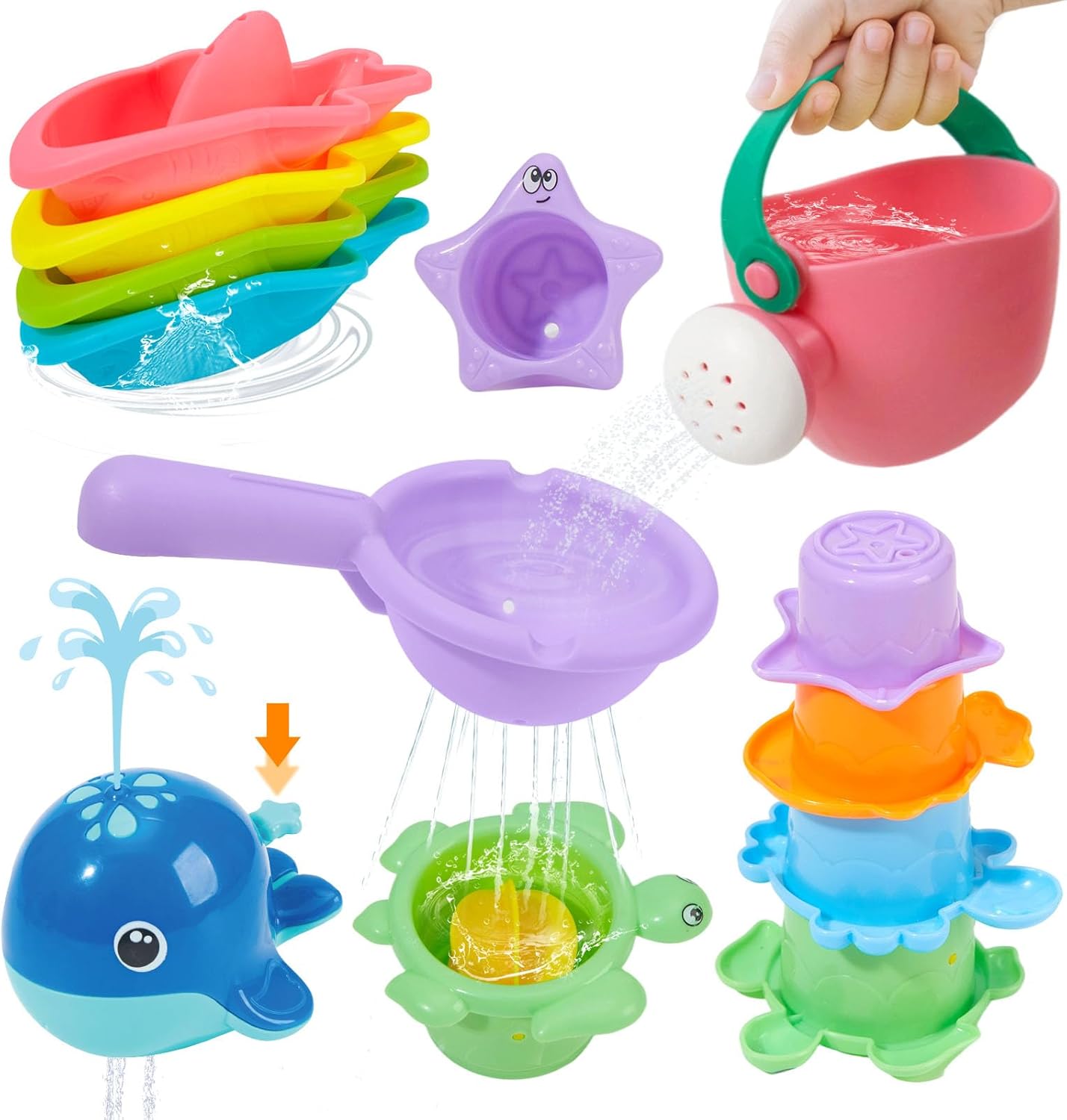 Detalle de Mold Free Bath Toys, 11PCS: Safe, Easy-Clean Floating Boats, Whale, and More for Babies 12+ Months