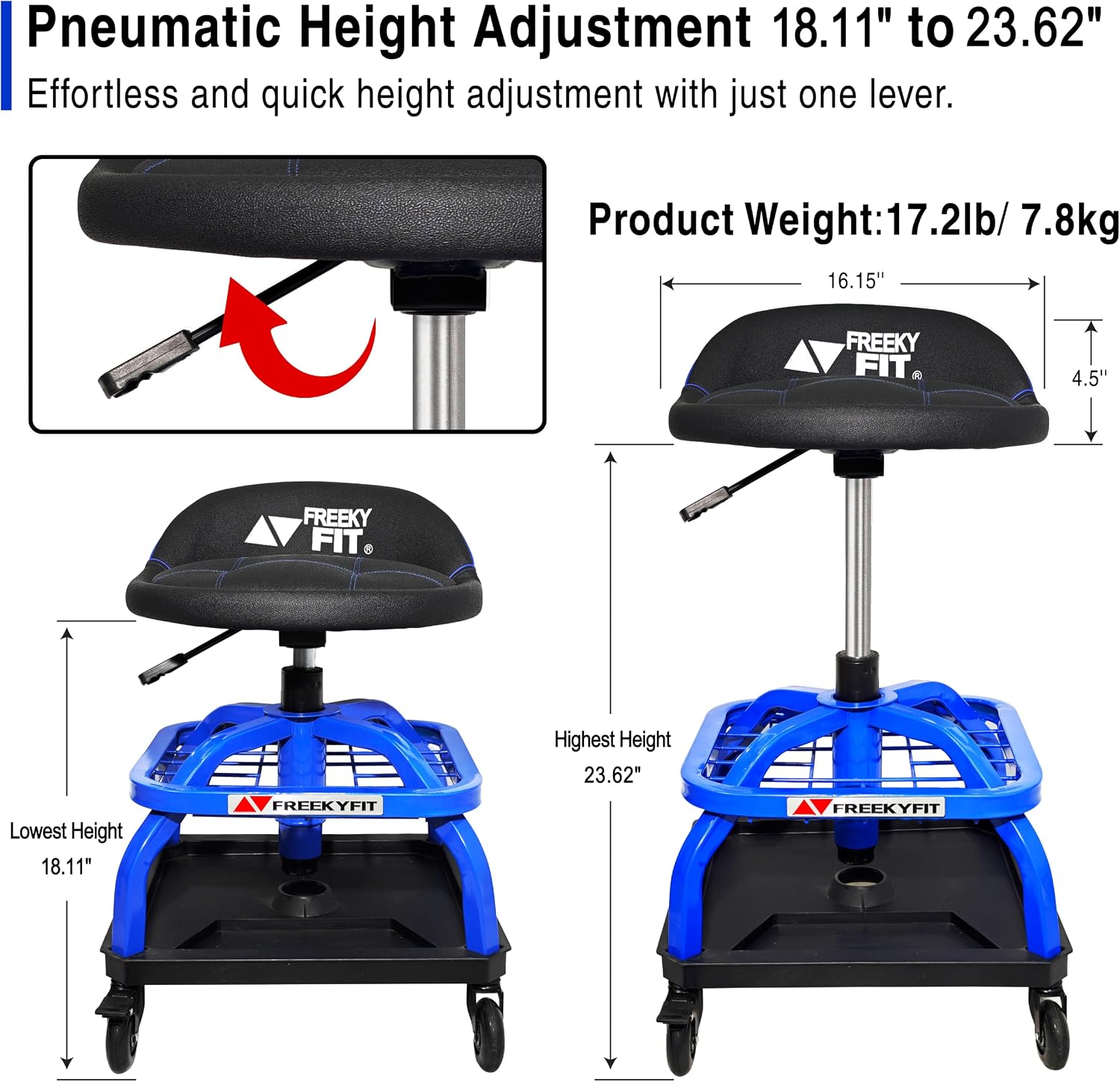 Detalle de FreekyFit Rolling Shop Stool with Wheels — Heavy-Duty Garage Mechanic Chair