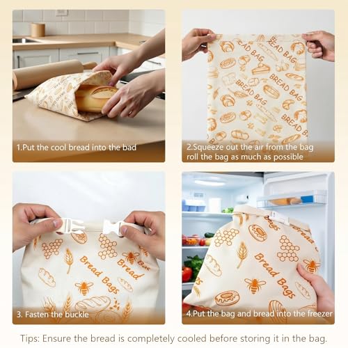 Detalle de AirBanish Bienenwachs Brotbeutel – 2 Stück, Leinen 43×33 cm