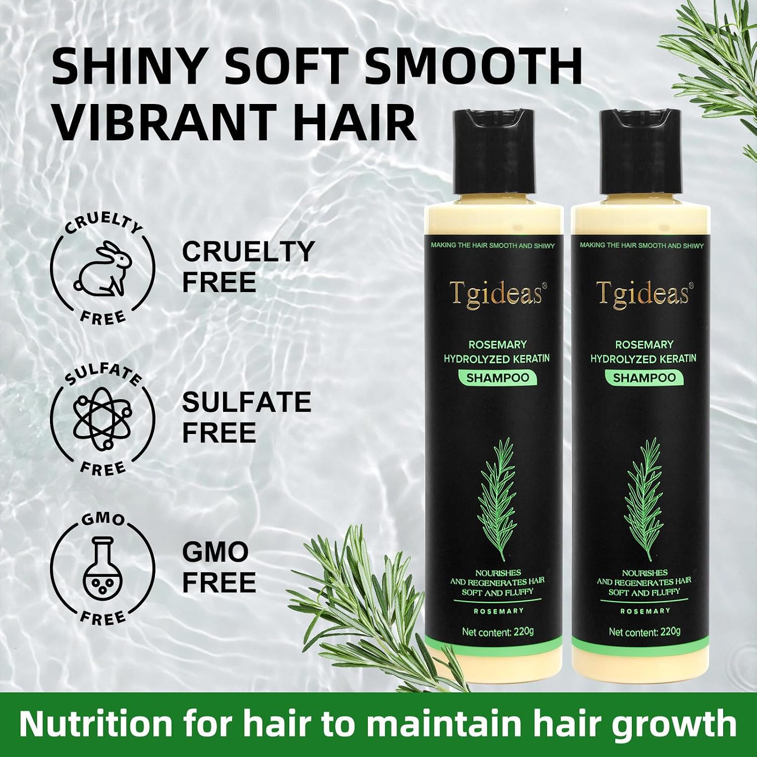 Detalle 2 de Tgideas Rosemary & Biotin Shampoo for Thinning Hair: Gentle Daily Care for Fuller, Stronger Strands