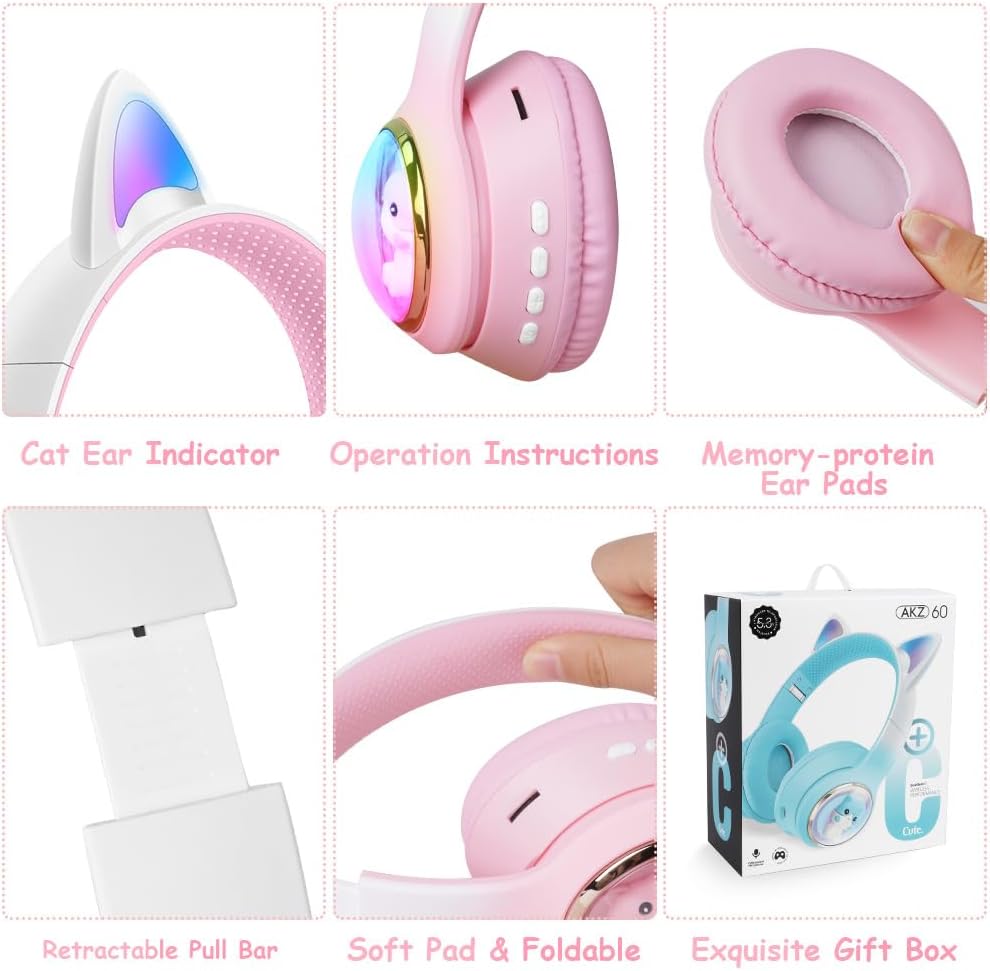 Thumbnail 4 de AXFEE Kinderkopfhörer (Bluetooth 5.3) mit LED Katzenohren – kabellos & mit 3,5-mm-Kabel, inkl. Mikrofon