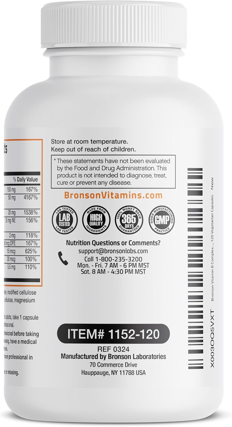 Thumbnail 6 de Bronson 1152-120 Vitamin B Complex with Vitamin C, 120 Vegetarian Capsules