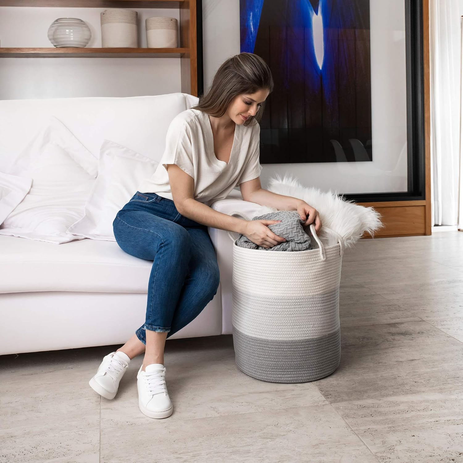 Thumbnail 5 de OrganiHaus Large Cotton Rope Laundry Basket (38x45cm) – Hand-woven, Grey