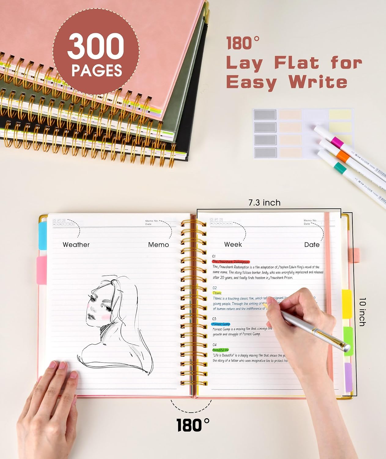 Detalle 2 de dilitego Pink 5-Subject Spiral Notebook, 300 Pages, Removable Dividers