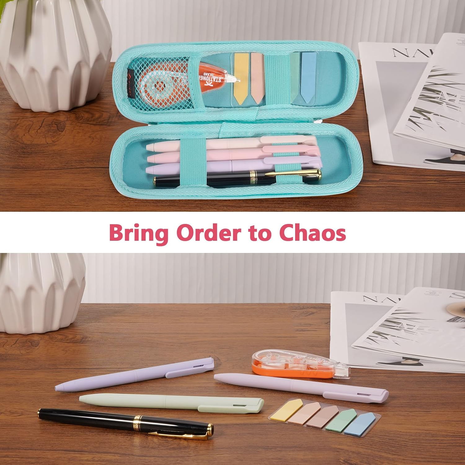 Detalle 2 de Trousse scolaire FINPAC en EVA zippée compacte (bleu pailleté) — pour crayons et petits accessoires