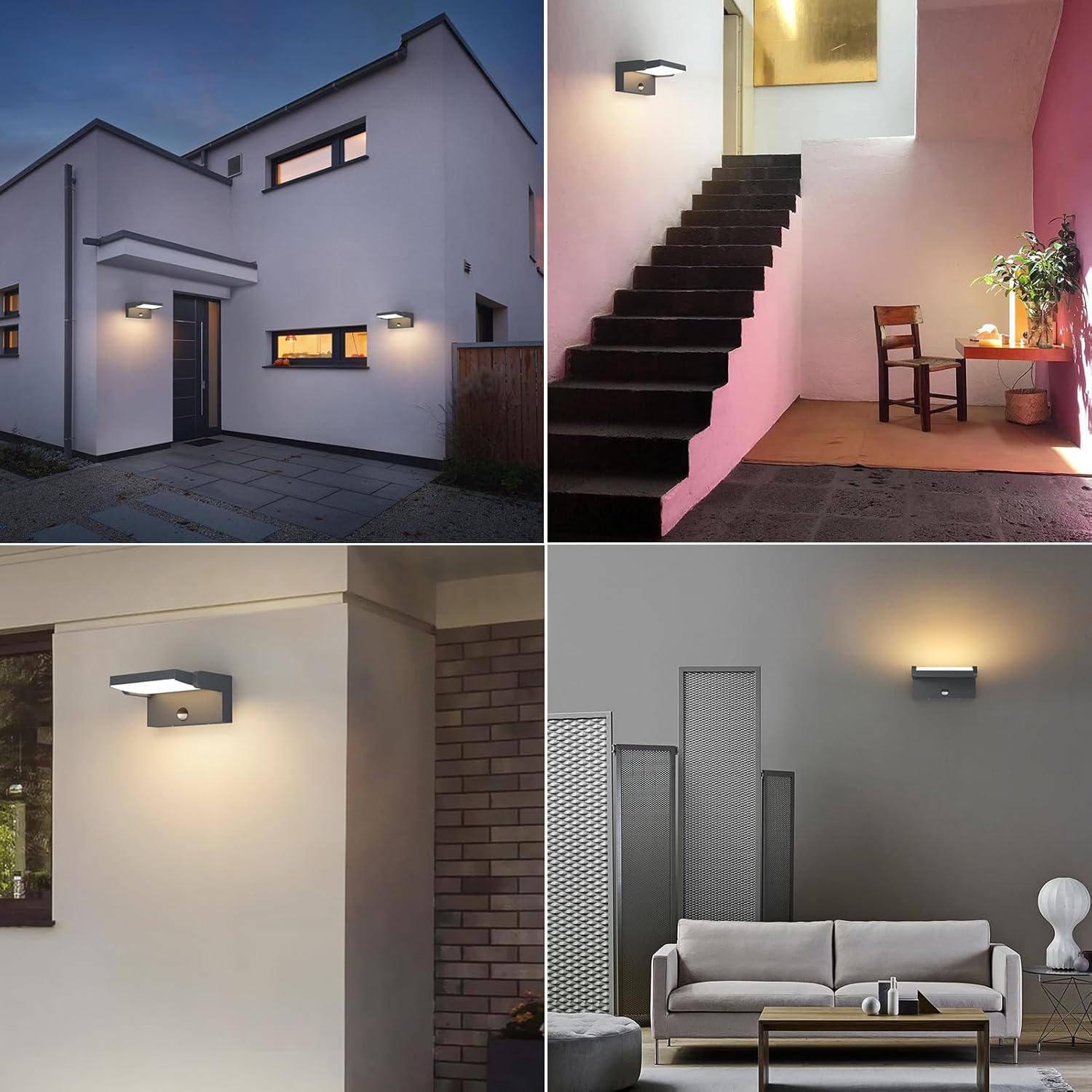 Thumbnail 6 de Applique LED extérieure/intérieure Klighten 24W anthracite avec détecteur de mouvement et panneau rotatif 350° (IP65) – Blanc chaud 3000K